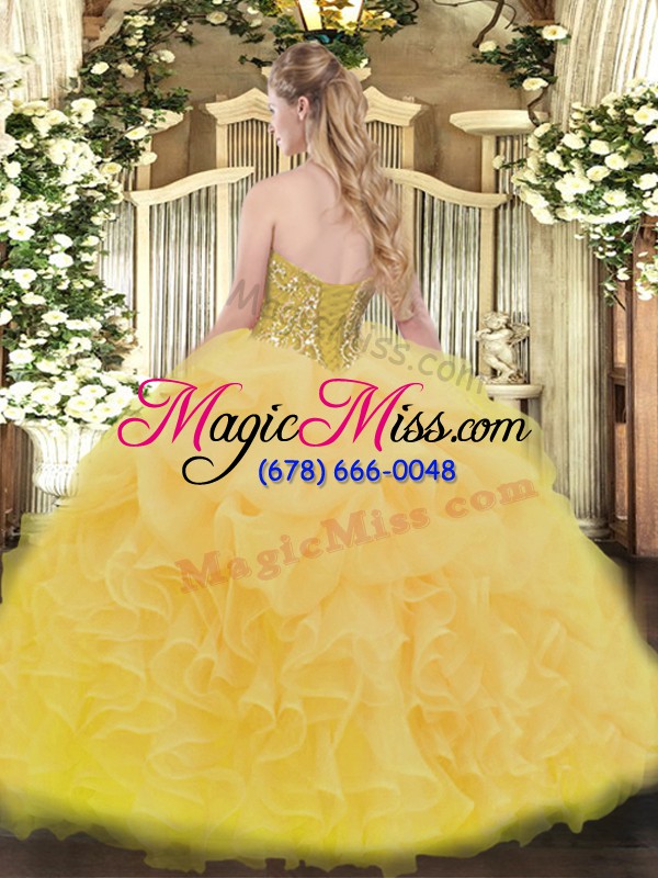 wholesale eye-catching sweetheart sleeveless lace up quinceanera gown yellow green organza