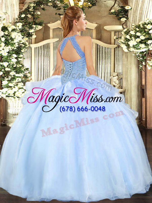 wholesale halter top sleeveless lace up quinceanera gown blue organza