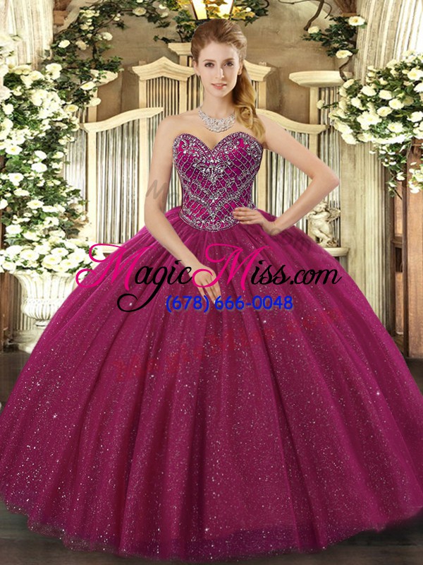 wholesale on sale floor length ball gowns sleeveless fuchsia 15th birthday dress lace up