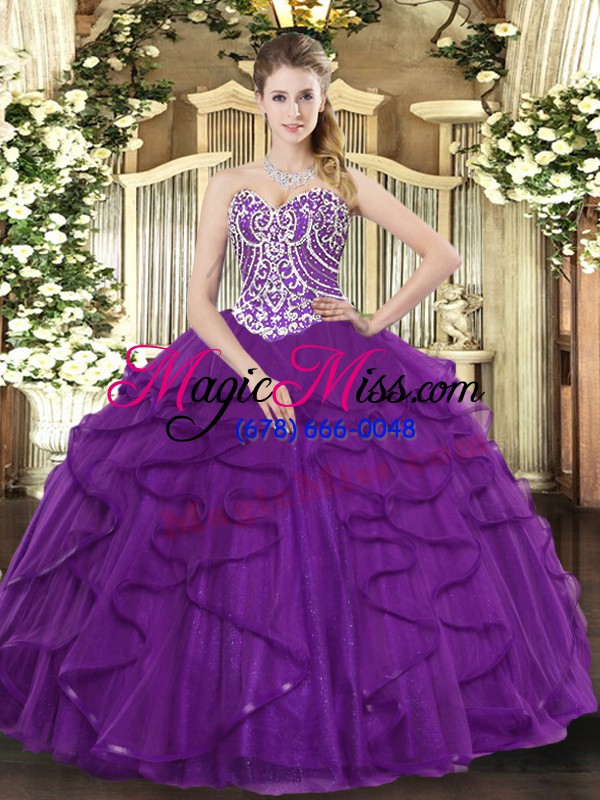 wholesale high class tulle sleeveless floor length sweet 16 dress and beading and ruffles