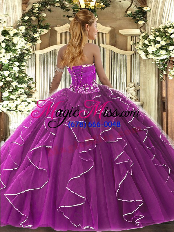 wholesale free and easy floor length purple vestidos de quinceanera tulle sleeveless beading and ruffles