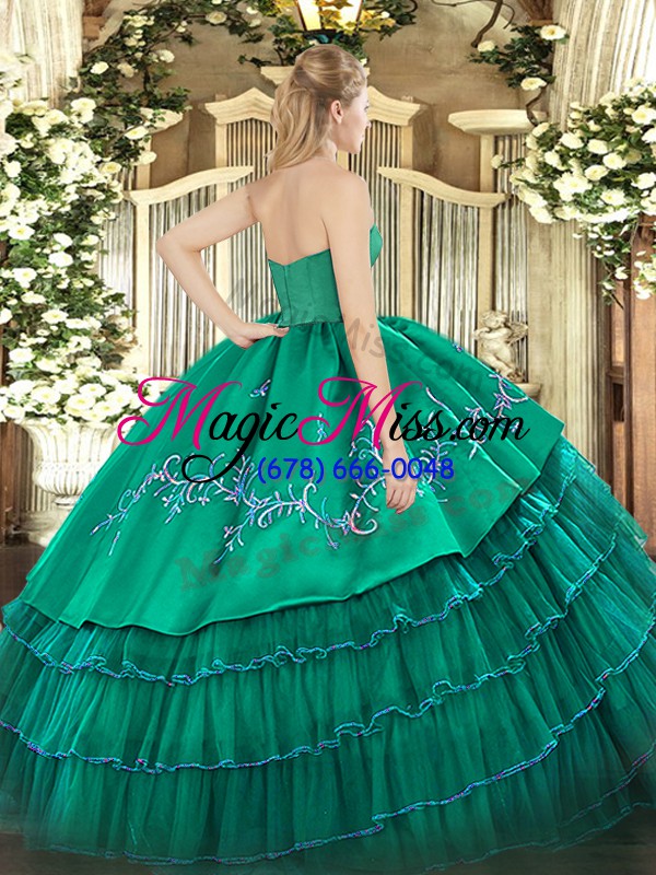 wholesale on sale embroidery and ruffled layers sweet 16 dress green zipper sleeveless floor length