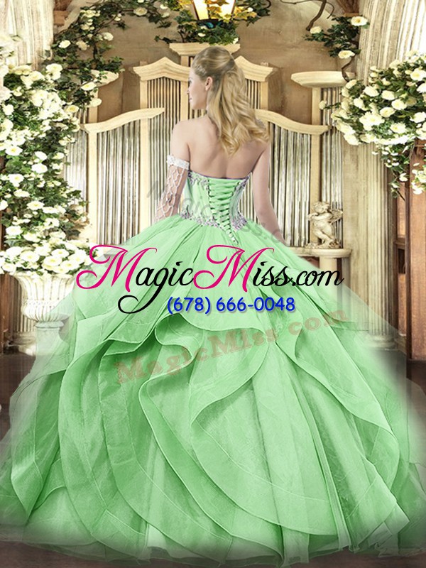 wholesale green lace up quinceanera gowns beading and ruffles sleeveless floor length