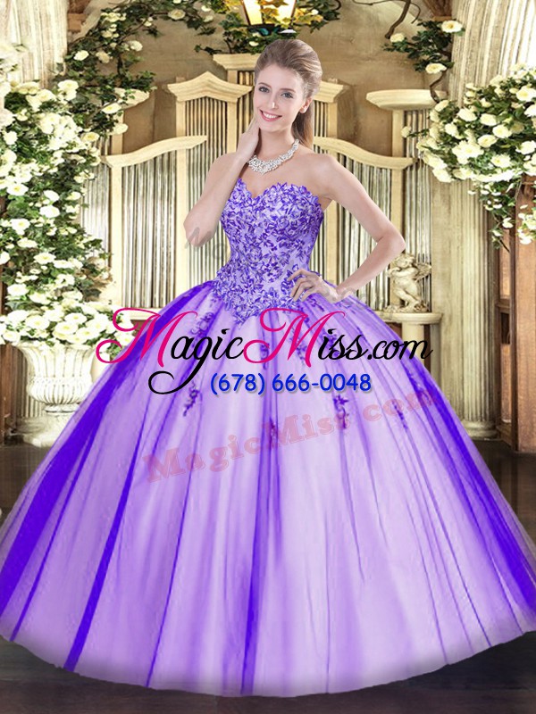 wholesale dramatic lavender sweetheart lace up appliques quinceanera dresses sleeveless