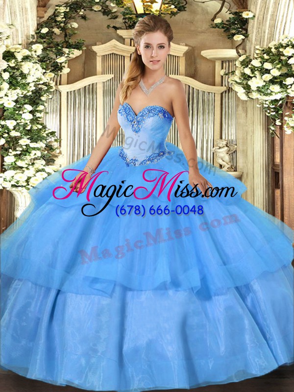 wholesale custom made sweetheart sleeveless lace up quinceanera dress baby blue tulle