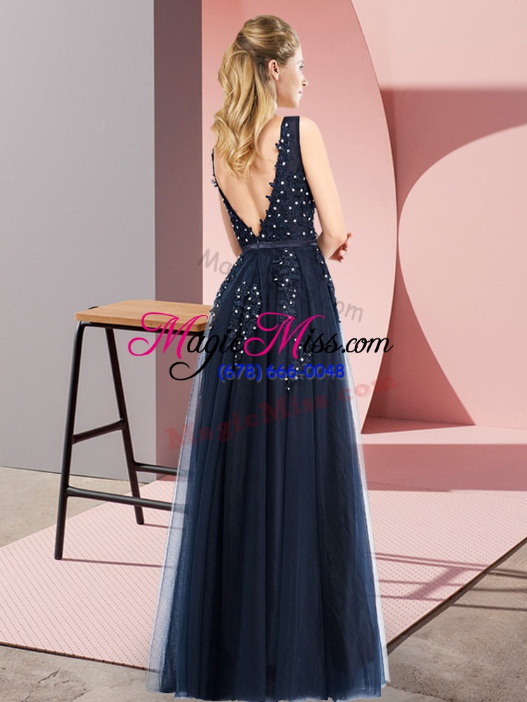 wholesale fitting floor length backless prom gown royal blue for prom and party with beading and appliques