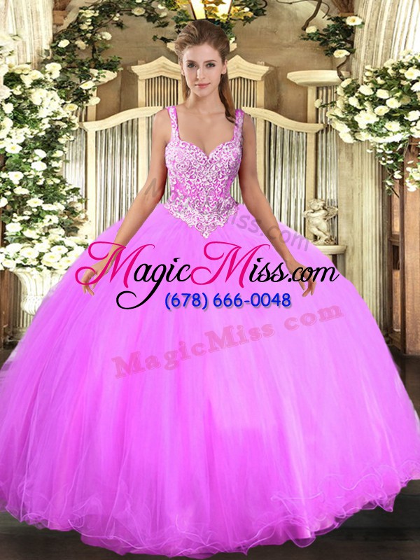 wholesale sweet straps sleeveless quinceanera dress floor length beading lilac tulle