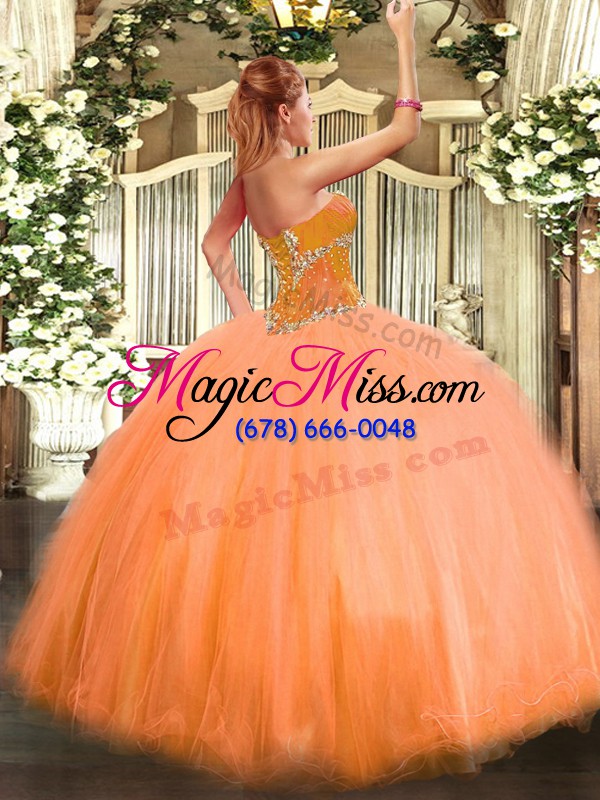 wholesale exceptional orange ball gowns sweetheart sleeveless tulle floor length lace up beading quinceanera dress