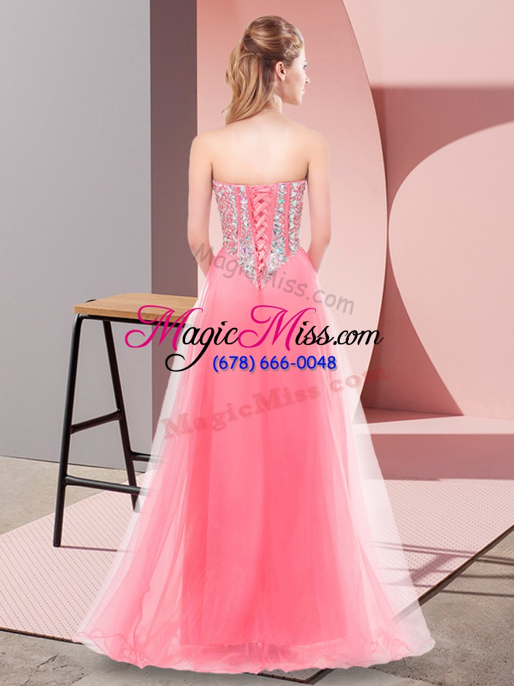 wholesale sweet sleeveless floor length beading lace up dress for prom with purple