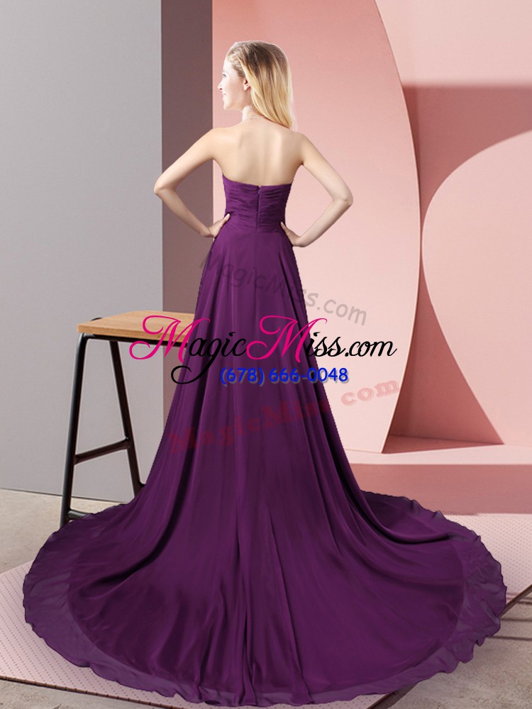 wholesale purple chiffon zipper homecoming dress sleeveless high low beading