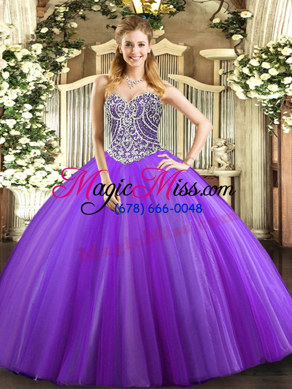 wholesale lavender sleeveless floor length beading lace up quinceanera gown