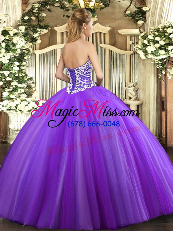 wholesale lavender sleeveless floor length beading lace up quinceanera gown