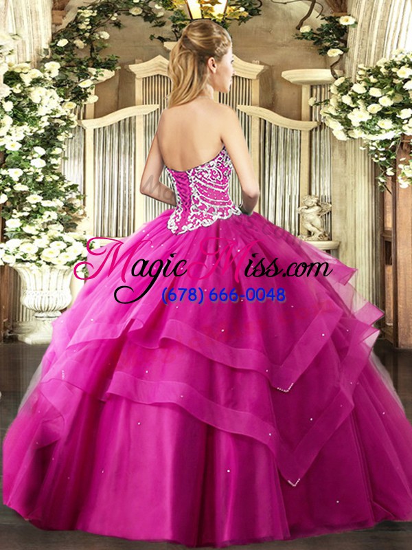 wholesale custom made purple lace up quinceanera gown beading and ruffled layers sleeveless floor length