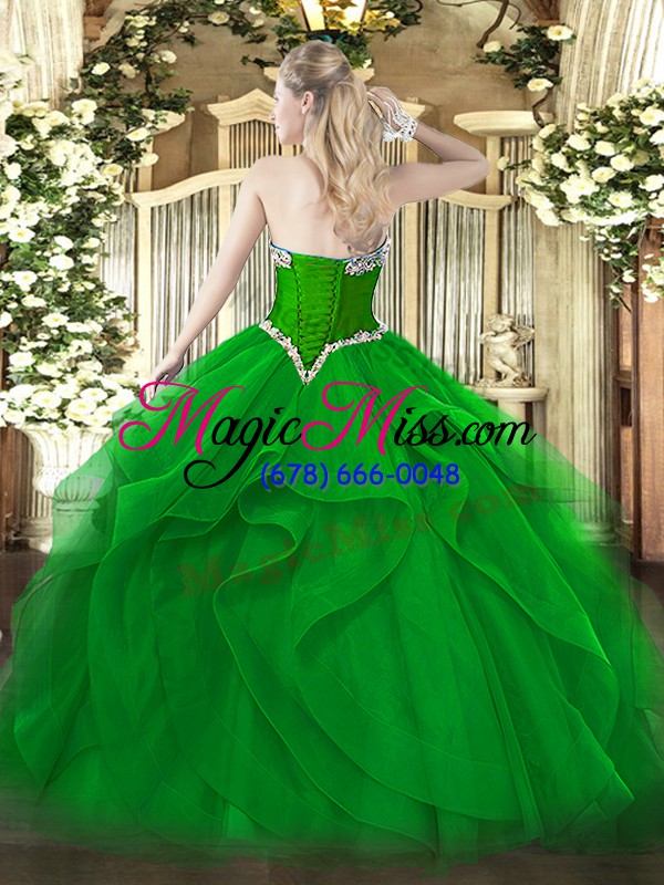 wholesale sexy olive green tulle lace up sweet 16 dress sleeveless floor length beading and ruffles