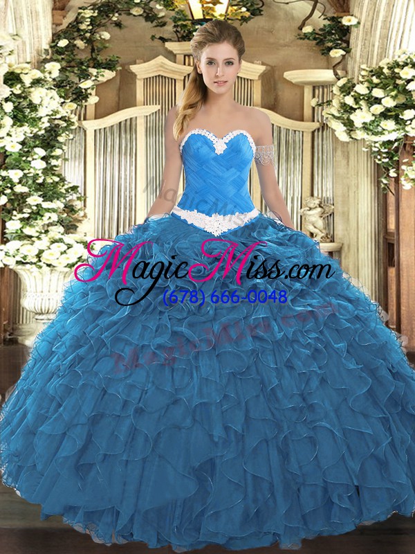 wholesale best selling blue sleeveless organza lace up sweet 16 dress for military ball and sweet 16 and quinceanera