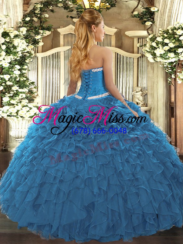 wholesale best selling blue sleeveless organza lace up sweet 16 dress for military ball and sweet 16 and quinceanera