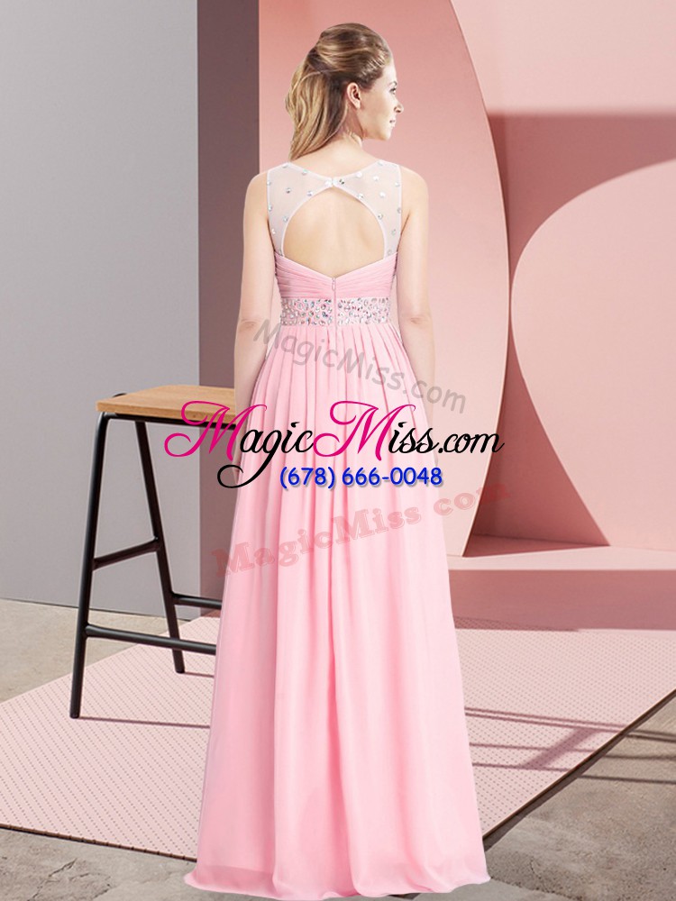 wholesale fancy floor length pink prom gown scoop sleeveless lace up