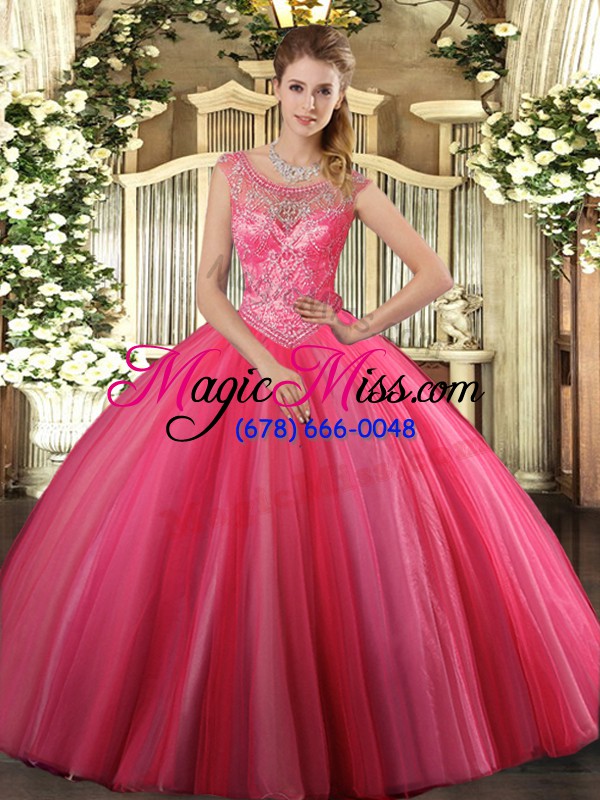 wholesale coral red 15 quinceanera dress sweet 16 and quinceanera with beading scoop sleeveless lace up