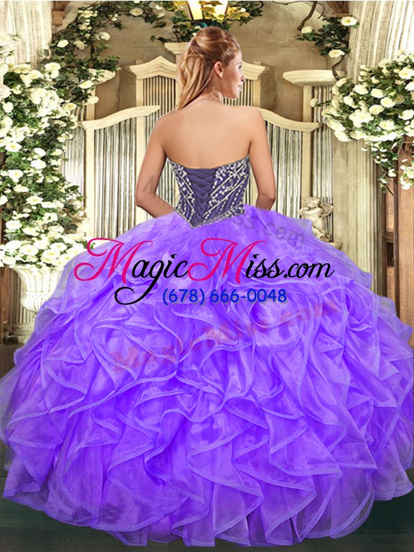 wholesale sweetheart sleeveless organza 15 quinceanera dress beading and ruffles lace up