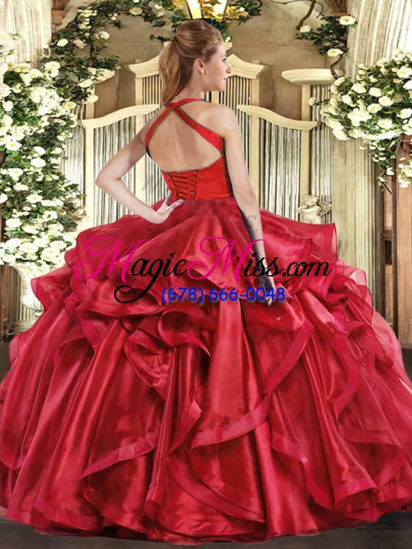 wholesale floor length fuchsia ball gown prom dress halter top sleeveless lace up