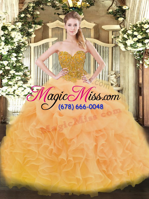wholesale colorful floor length lace up sweet 16 dresses gold for military ball and sweet 16 and quinceanera with beading and ruffles