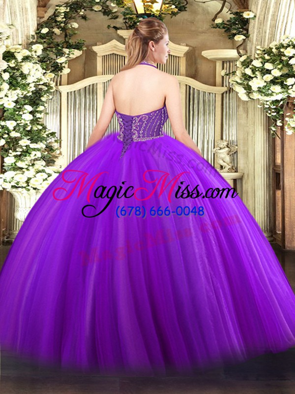 wholesale hot pink tulle lace up quinceanera gowns sleeveless floor length beading