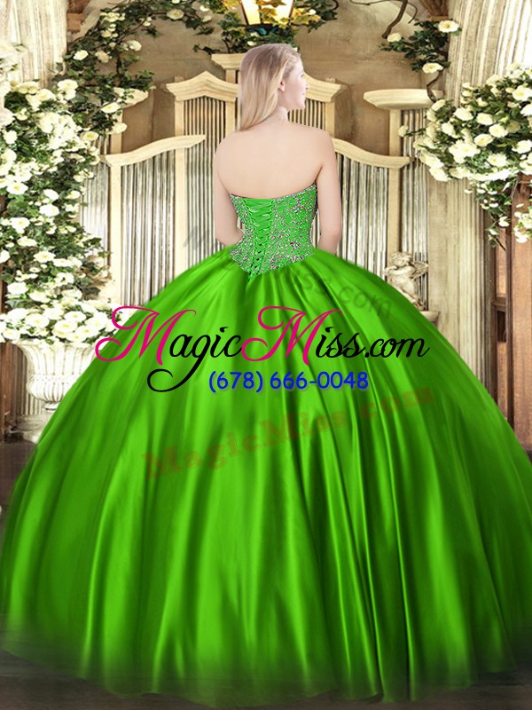 wholesale cute floor length olive green 15th birthday dress satin sleeveless beading