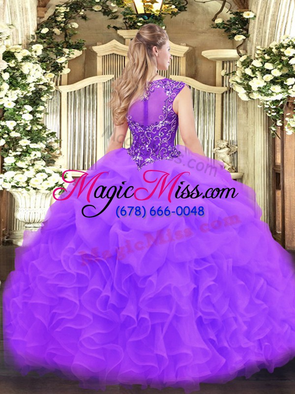 wholesale baby pink organza zipper quince ball gowns sleeveless floor length beading and ruffles