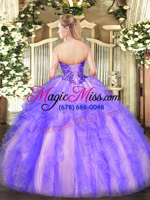 wholesale sleeveless lace up floor length appliques and ruffles ball gown prom dress