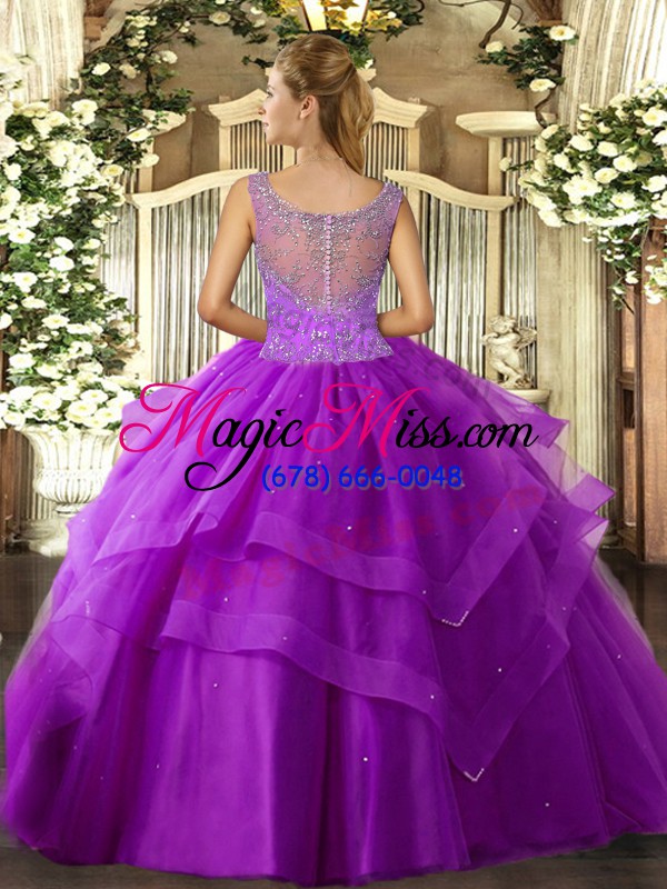 wholesale traditional purple clasp handle 15 quinceanera dress beading and ruffles sleeveless floor length