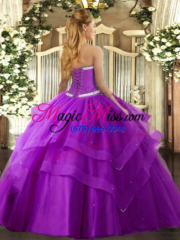 wholesale discount sleeveless appliques and ruffled layers lace up quince ball gowns