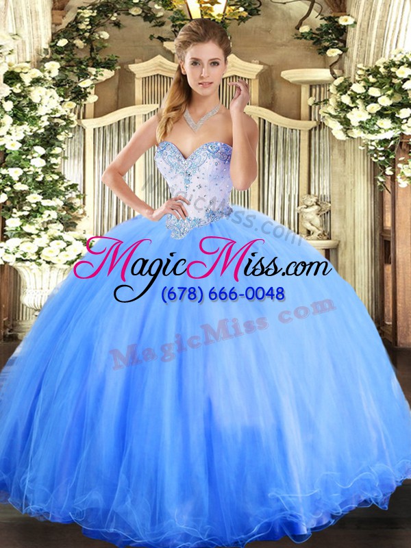 wholesale tulle sweetheart sleeveless lace up beading sweet 16 dresses in baby blue