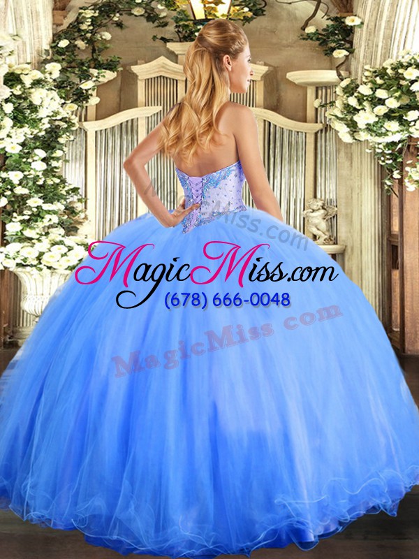 wholesale tulle sweetheart sleeveless lace up beading sweet 16 dresses in baby blue