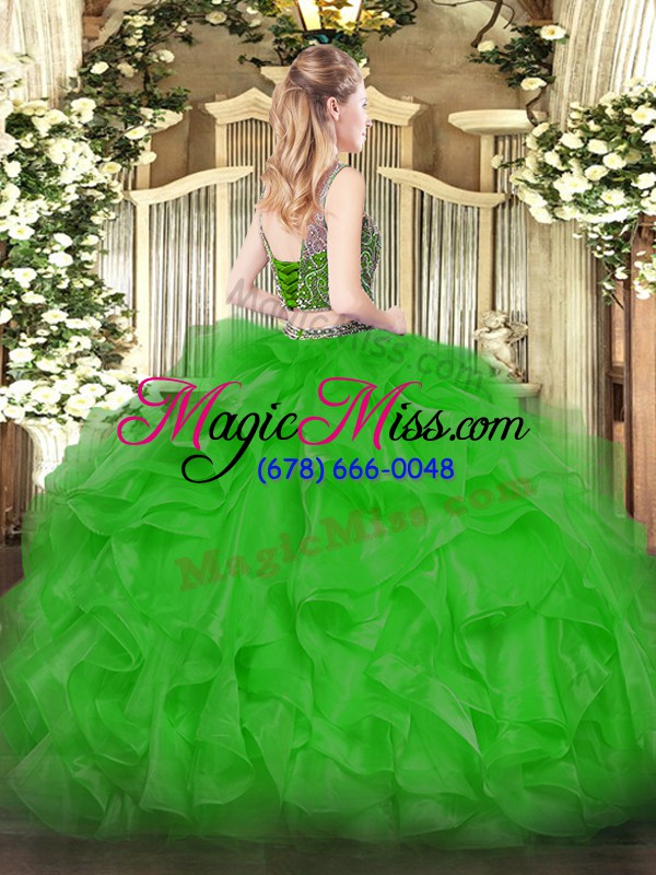 wholesale hot sale scoop sleeveless organza sweet 16 dress beading and ruffles lace up