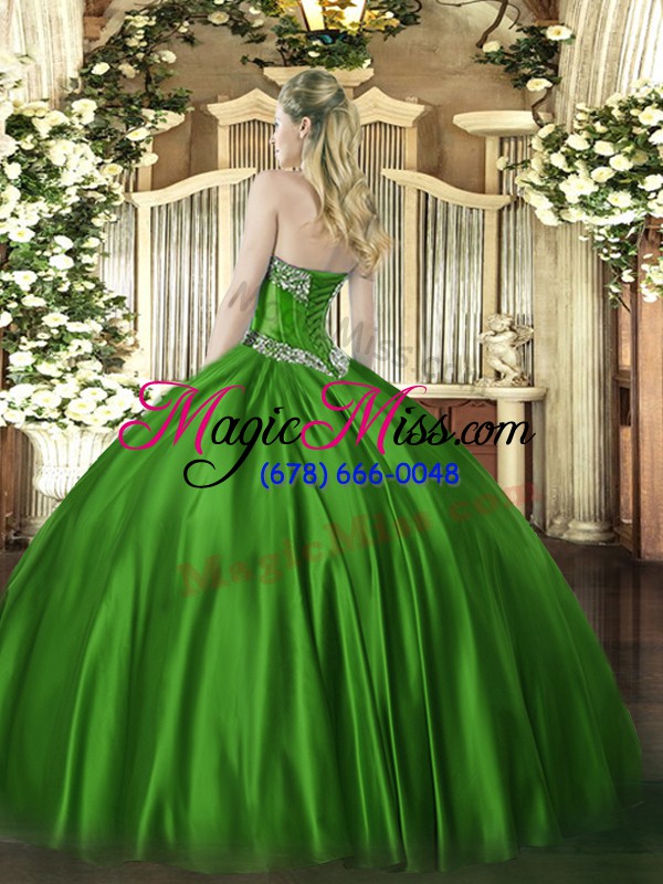 wholesale glamorous olive green lace up sweetheart beading quinceanera dresses satin sleeveless