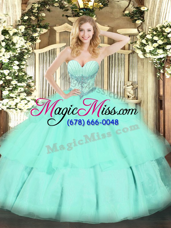 wholesale sweetheart sleeveless lace up quinceanera dress apple green tulle