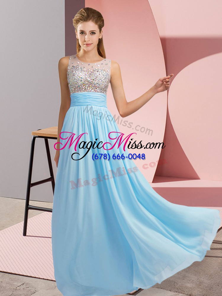 wholesale scoop sleeveless chiffon prom party dress beading side zipper