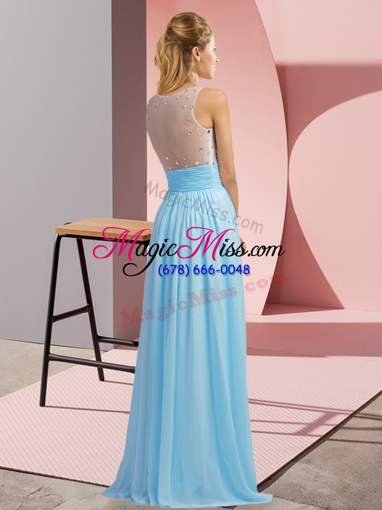 wholesale scoop sleeveless chiffon prom party dress beading side zipper