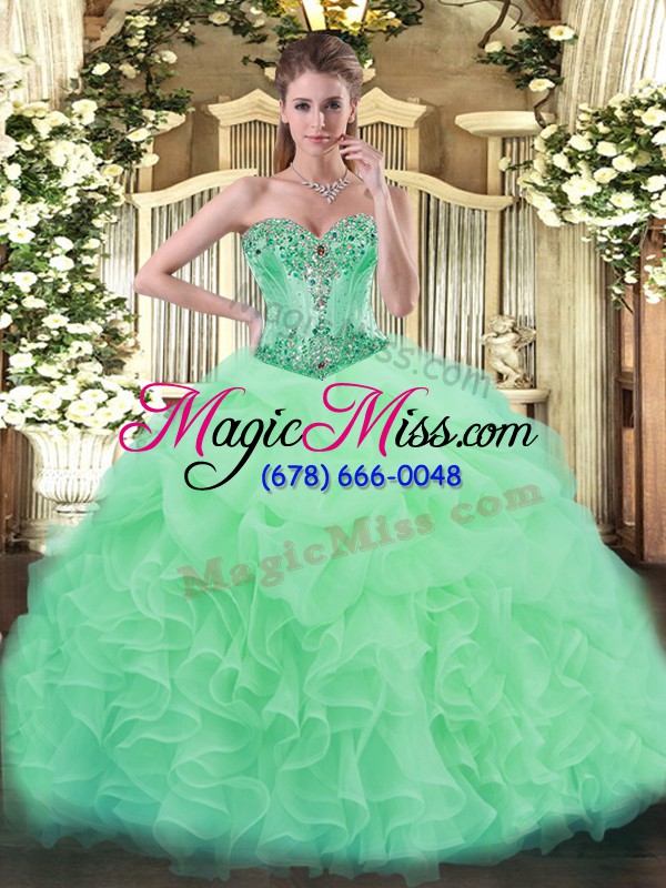 wholesale beading and ruffles and pick ups sweet 16 dresses apple green lace up sleeveless floor length
