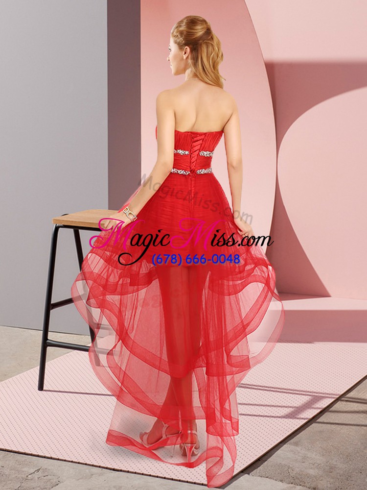 wholesale sweetheart sleeveless lace up prom dresses red tulle