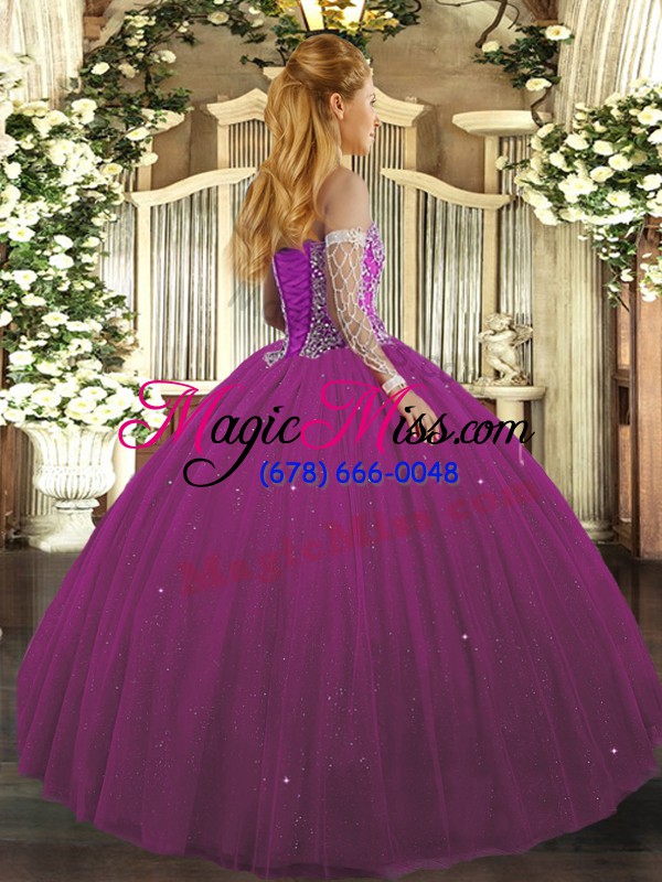 wholesale dramatic beading sweet 16 dress purple lace up sleeveless floor length