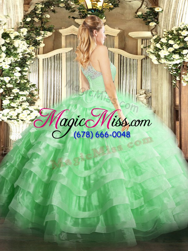 wholesale watermelon red zipper quinceanera gown lace and ruffled layers sleeveless floor length