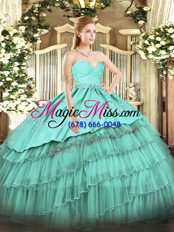 wholesale trendy organza and taffeta sleeveless floor length sweet 16 quinceanera dress and beading and lace and embroidery and ruffled layers