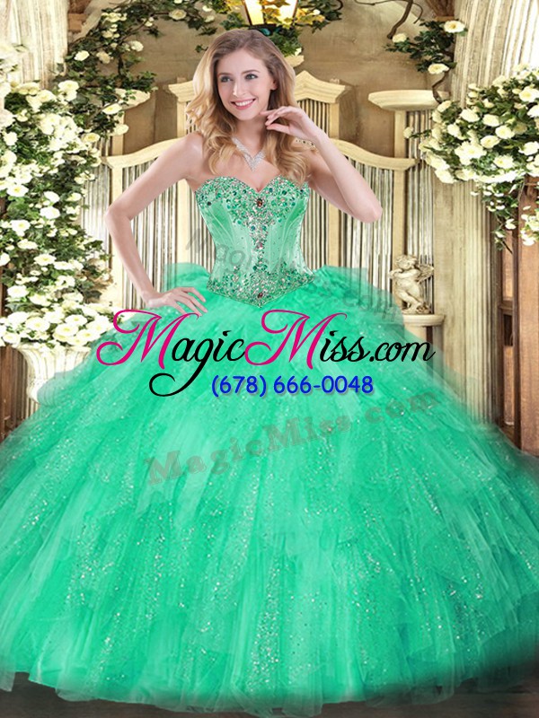 wholesale cheap apple green sweetheart lace up beading and ruffles quinceanera gown sleeveless
