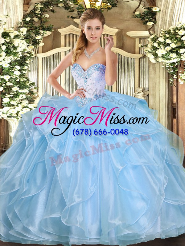 wholesale ball gowns quinceanera dresses aqua blue sweetheart organza sleeveless floor length lace up