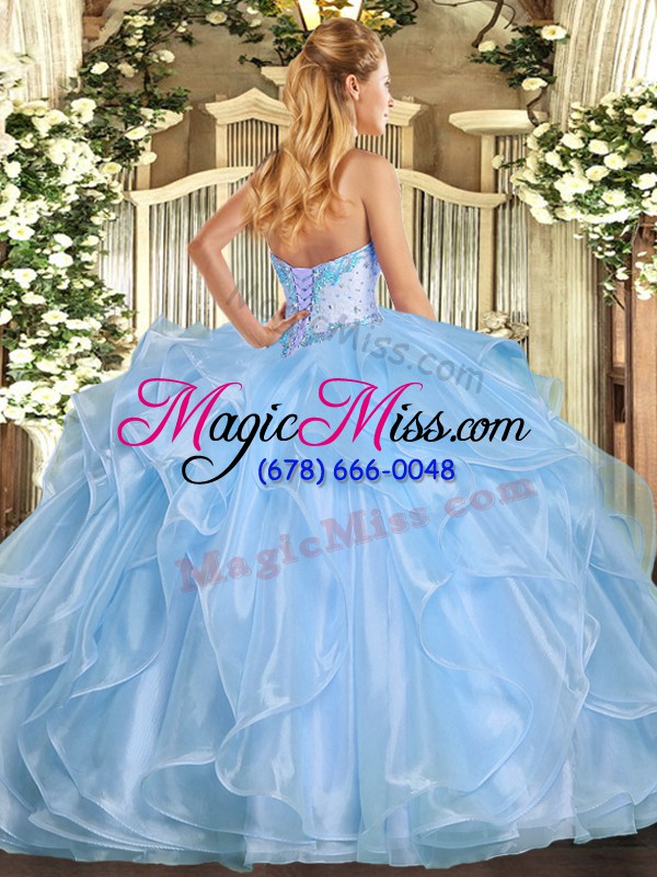 wholesale ball gowns quinceanera dresses aqua blue sweetheart organza sleeveless floor length lace up