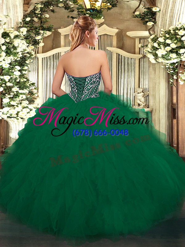 wholesale amazing sleeveless tulle floor length lace up sweet 16 dress in green with beading and ruffles