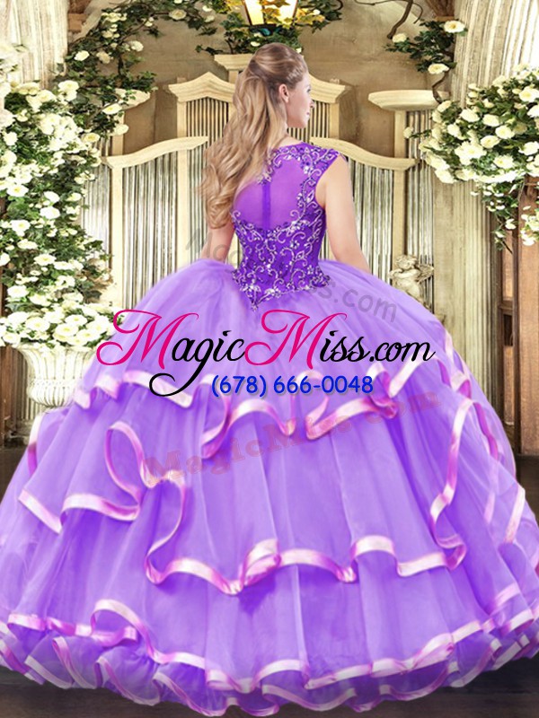 wholesale cheap lilac sweet 16 dresses military ball and sweet 16 and quinceanera with beading and ruffled layers scoop sleeveless zipper