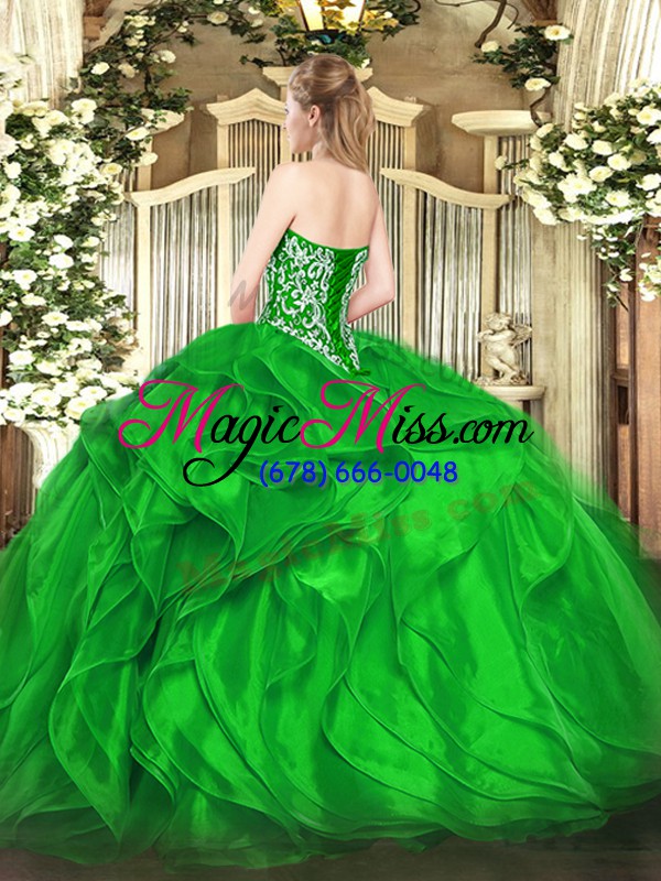 wholesale fitting sweetheart sleeveless organza 15 quinceanera dress beading and ruffles lace up