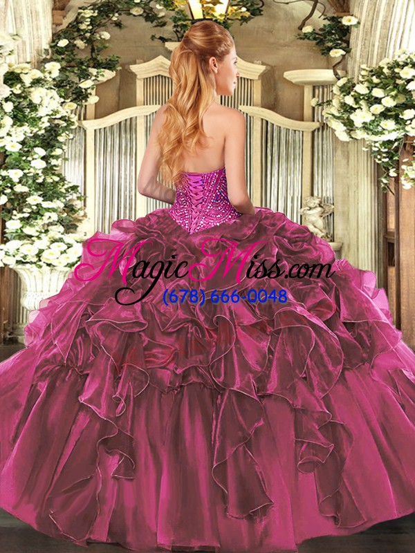 wholesale purple ball gowns beading and ruffles 15th birthday dress lace up organza sleeveless floor length